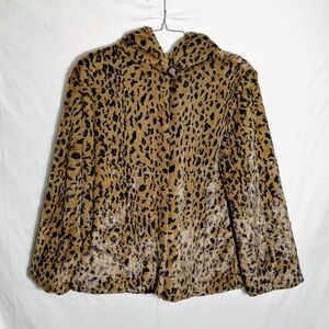 Vtg Scandinavian Faux Fur Leopard Coat Size L Mob Wife Quilted Gold Lining 90s